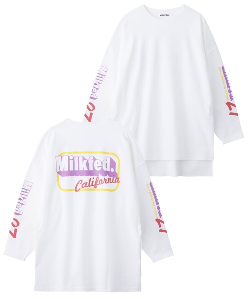 MILKFED.(ミルクフェド)の「BACK LOGO SIDE SLIT BIG TOP(Tシャツ/カットソー・レディース・ホワイト/ブラック/ベージュ/ブルー・ONE SIZE)」の2枚目の写真