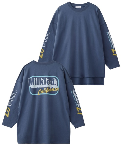 MILKFED.(ミルクフェド)の「BACK LOGO SIDE SLIT BIG TOP(Tシャツ/カットソー・レディース・ホワイト/ブラック/ベージュ/ブルー・ONE SIZE)」の4枚目の写真
