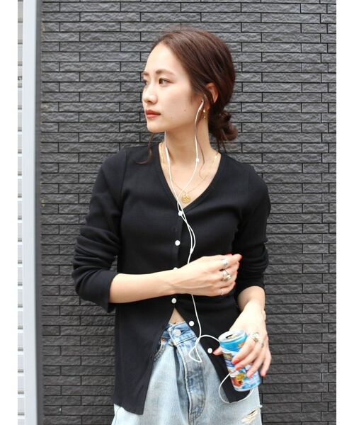 Ungrid(アングリッド)の「オーガニックコットンテレコカーディガン(カーディガン/ボレロ・レディース・アイボリー/ブラック・FREE)」の13枚目の写真