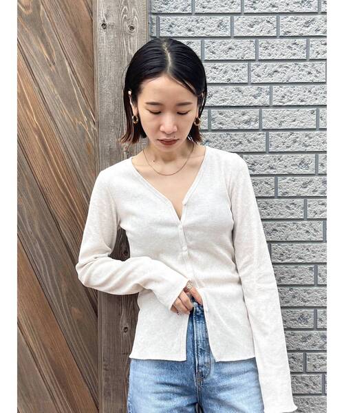 Ungrid(アングリッド)の「オーガニックコットンテレコカーディガン(カーディガン/ボレロ・レディース・アイボリー/ブラック・FREE)」の11枚目の写真