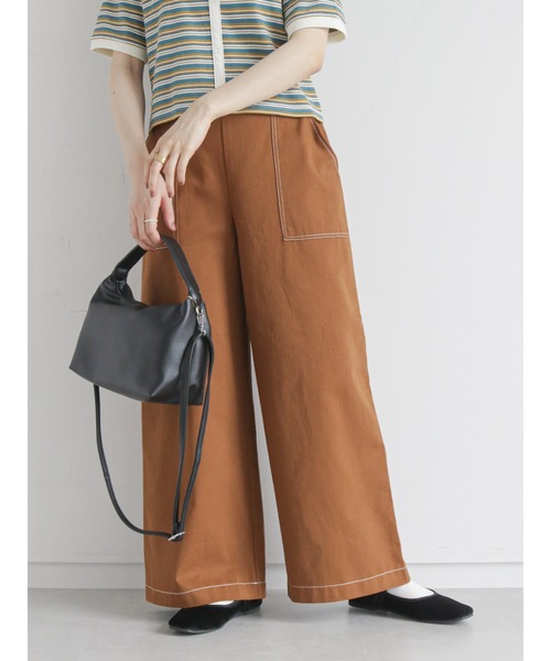 ehka sopo(エヘカソポ)の「配色ステッチワイドパンツ(その他パンツ・レディース・ブラウン/チャコール/キナリ・フリ-)」の3枚目の写真