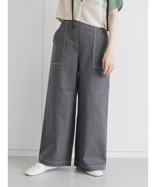 ehka sopo(エヘカソポ)の「配色ステッチワイドパンツ(その他パンツ・レディース・ブラウン/チャコール/キナリ・フリ-)」の2枚目の写真