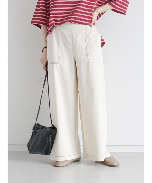 ehka sopo(エヘカソポ)の「配色ステッチワイドパンツ(その他パンツ・レディース・ブラウン/チャコール/キナリ・フリ-)」の1枚目の写真