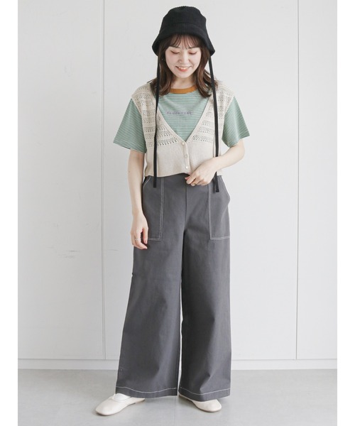 ehka sopo(エヘカソポ)の「配色ステッチワイドパンツ(その他パンツ・レディース・ブラウン/チャコール/キナリ・フリ-)」の4枚目の写真