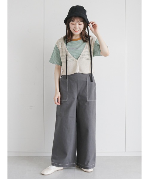 ehka sopo(エヘカソポ)の「配色ステッチワイドパンツ(その他パンツ・レディース・ブラウン/チャコール/キナリ・フリ-)」の5枚目の写真