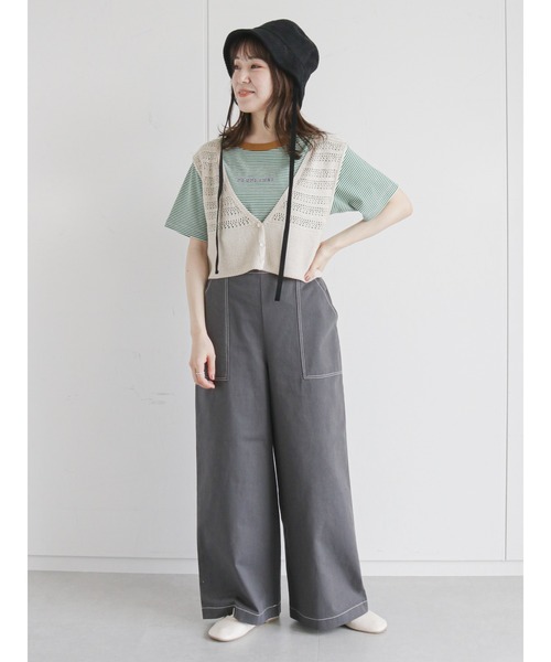 ehka sopo(エヘカソポ)の「配色ステッチワイドパンツ(その他パンツ・レディース・ブラウン/チャコール/キナリ・フリ-)」の6枚目の写真