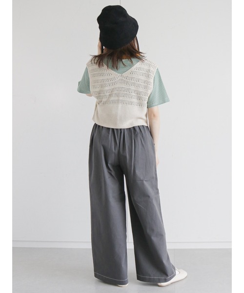 ehka sopo(エヘカソポ)の「配色ステッチワイドパンツ(その他パンツ・レディース・ブラウン/チャコール/キナリ・フリ-)」の7枚目の写真