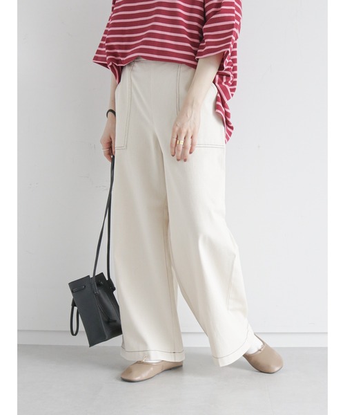 ehka sopo(エヘカソポ)の「配色ステッチワイドパンツ(その他パンツ・レディース・ブラウン/チャコール/キナリ・フリ-)」の13枚目の写真