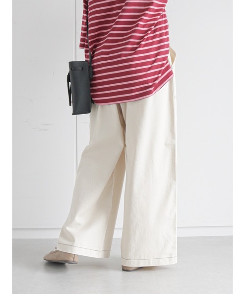 ehka sopo(エヘカソポ)の「配色ステッチワイドパンツ(その他パンツ・レディース・ブラウン/チャコール/キナリ・フリ-)」の14枚目の写真