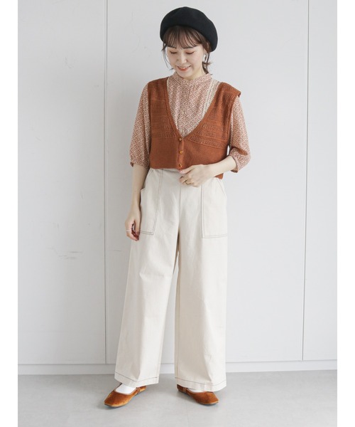 ehka sopo(エヘカソポ)の「配色ステッチワイドパンツ(その他パンツ・レディース・ブラウン/チャコール/キナリ・フリ-)」の15枚目の写真