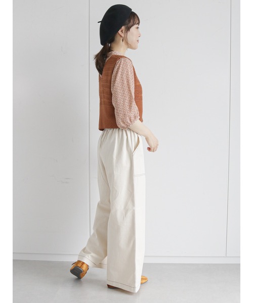 ehka sopo(エヘカソポ)の「配色ステッチワイドパンツ(その他パンツ・レディース・ブラウン/チャコール/キナリ・フリ-)」の17枚目の写真