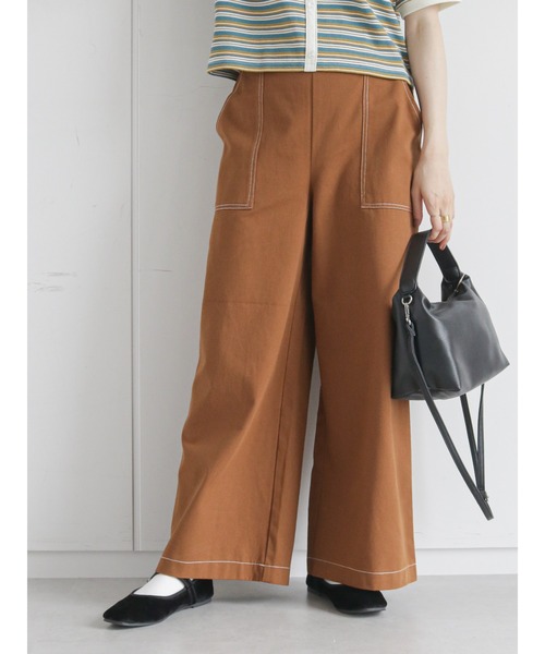 ehka sopo(エヘカソポ)の「配色ステッチワイドパンツ(その他パンツ・レディース・ブラウン/チャコール/キナリ・フリ-)」の21枚目の写真