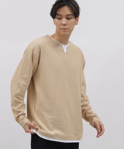 LAKOLE(ラコレ)の「キーネックレイヤードロングTシャツ / 150758(Tシャツ/カットソー・メンズ・ブラック/オリーブ/ベージュ/ネイビー・X-LARGE/MEDIUM/LARGE)」の3枚目の写真