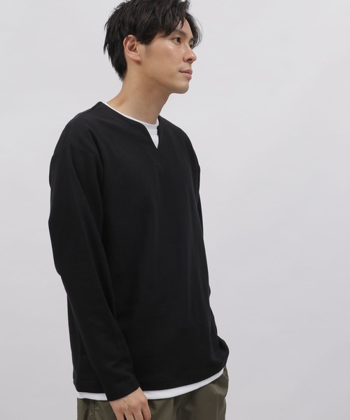 LAKOLE(ラコレ)の「キーネックレイヤードロングTシャツ / 150758(Tシャツ/カットソー・メンズ・ブラック/オリーブ/ベージュ/ネイビー・X-LARGE/MEDIUM/LARGE)」の2枚目の写真