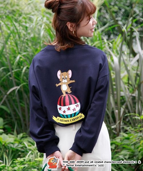 Tom&Jerry(トムアンドジェリー)の「別注/トムとジェリー刺繍バックプリントロンT(Tシャツ/カットソー・レディース・ホワイト/イエロー/ダークグリーン/ネイビー・FREE)」の4枚目の写真