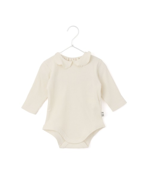 MAKE YOUR DAY（メイクユアデイ）の「衿付きテレコリブロンパス（ロンパース・キッズ・オリーブ/オフホワイト/ピンク/モカ・70/80）」の2枚目の写真