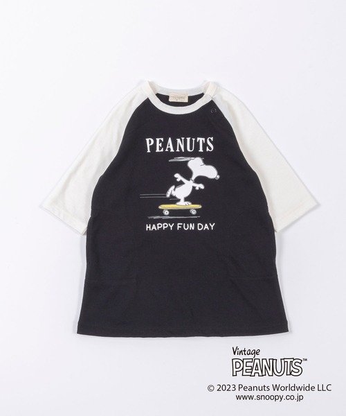 trois lapins kp(トロワラパンケーピー)の「【PEANUTS】スヌーピーコラボ 袖配色ワンピース(80~90)(ワンピース・キッズ・杢グレー/ブラック・80cm/90cm)」の2枚目の写真