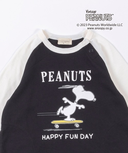 trois lapins kp(トロワラパンケーピー)の「【PEANUTS】スヌーピーコラボ 袖配色ワンピース(80~90)(ワンピース・キッズ・杢グレー/ブラック・80cm/90cm)」の4枚目の写真