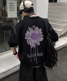 HOOK -original- 個性派レイジーステッチフリンジ付きマーガレットニットプルオーバー