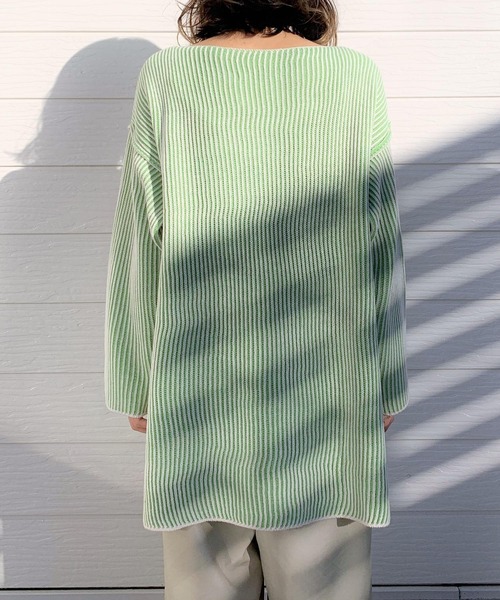 Q（キュー）の「両畦ストライプリバーニット（ニット/セーター・レディース・ベージュ系/黄緑系・MEDIUM）」の9枚目の写真