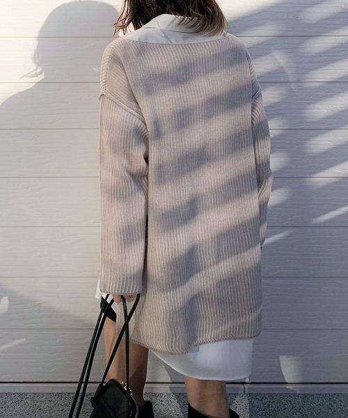 Q（キュー）の「両畦ストライプリバーニット（ニット/セーター・レディース・ベージュ系/黄緑系・MEDIUM）」の12枚目の写真