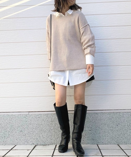 Q（キュー）の「両畦ストライプリバーニット（ニット/セーター・レディース・ベージュ系/黄緑系・MEDIUM）」の14枚目の写真