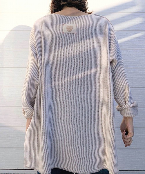 Q（キュー）の「両畦ストライプリバーニット（ニット/セーター・レディース・ベージュ系/黄緑系・MEDIUM）」の8枚目の写真