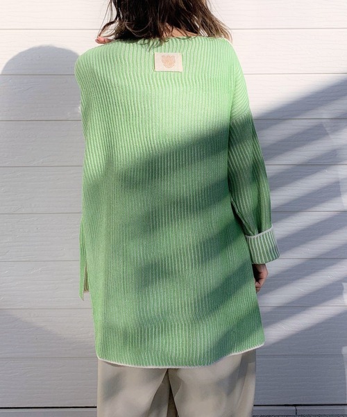 Q（キュー）の「両畦ストライプリバーニット（ニット/セーター・レディース・ベージュ系/黄緑系・MEDIUM）」の5枚目の写真