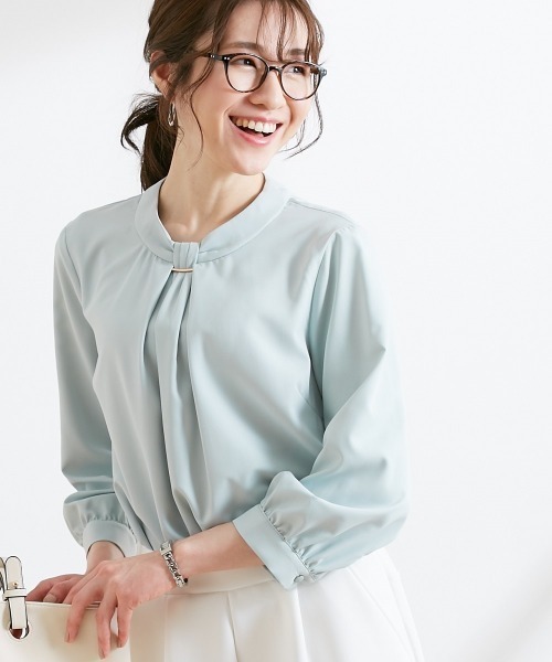 7days Life Styling(セブンデイズライフスタイリング)の「バー使いボウタイ風8分袖ブラウス(形態安定イージーケア・透けにくい・UVカット)(シャツ/ブラウス・レディース・ベージュ/ミント/オフホワイト・M/S/LL/L)」の8枚目の写真