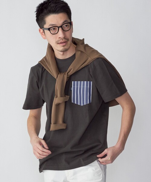 SHIPS(シップス)の「*SHIPS: ストライプ シャツ ポケット Tシャツ(Tシャツ/カットソー・メンズ・ネイビー/ピンク/チャコールグレー/ライトブルー/ホワイト/ブラック・SMALL/MEDIUM/LARGE/X-LARGE)」の3枚目の写真