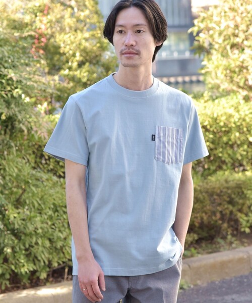 SHIPS(シップス)の「*SHIPS: ストライプ シャツ ポケット Tシャツ(Tシャツ/カットソー・メンズ・ネイビー/ピンク/チャコールグレー/ライトブルー/ホワイト/ブラック・SMALL/MEDIUM/LARGE/X-LARGE)」の4枚目の写真