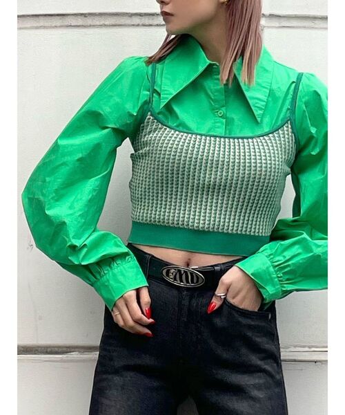 EMODA(エモダ)の「オーバーカラークロップシャツトップ(シャツ/ブラウス・レディース・ホワイト/ブラック/グリーン・FREE)」の14枚目の写真