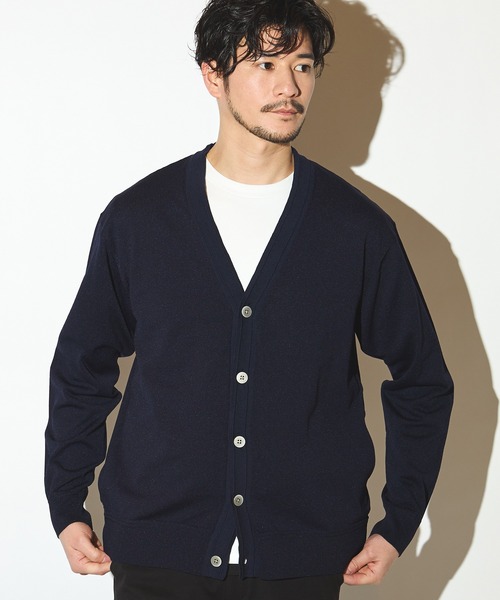 UNION STATION（ユニオンステーション）の「天竺編みニットカーディガン/マシンウォッシャブル（カーディガン/ボレロ・メンズ・ベージュ/ネイビー・LL/L/M）」の3枚目の写真
