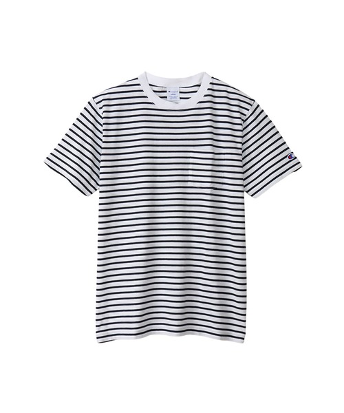 Champion(チャンピオン)の「【Champion/チャンピオン】メンズ ベーシック ボーダーショートスリーブTシャツ(Tシャツ/カットソー・メンズ・スモーキーグリーン系1/ホワイト/ネイビー/ライトイエロー・LARGE/MEDIUM/X-LARGE)」の2枚目の写真