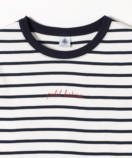 PETIT BATEAU(プチバトー)の「PETIT BATEAU:ロングスリーブ ロゴ プリント ボーダー Tシャツ 23SS(Tシャツ/カットソー・レディース・ネイビー・ONE SIZE)」の4枚目の写真