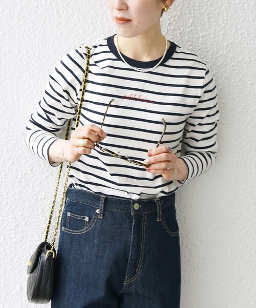 PETIT BATEAU(プチバトー)の「PETIT BATEAU:ロングスリーブ ロゴ プリント ボーダー Tシャツ 23SS(Tシャツ/カットソー・レディース・ネイビー・ONE SIZE)」の9枚目の写真