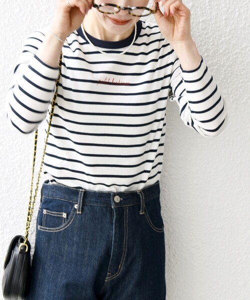 PETIT BATEAU(プチバトー)の「PETIT BATEAU:ロングスリーブ ロゴ プリント ボーダー Tシャツ 23SS(Tシャツ/カットソー・レディース・ネイビー・ONE SIZE)」の10枚目の写真