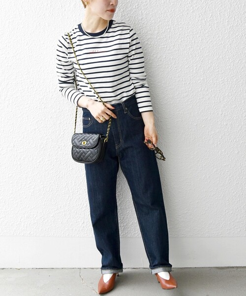 PETIT BATEAU(プチバトー)の「PETIT BATEAU:ロングスリーブ ロゴ プリント ボーダー Tシャツ 23SS(Tシャツ/カットソー・レディース・ネイビー・ONE SIZE)」の12枚目の写真