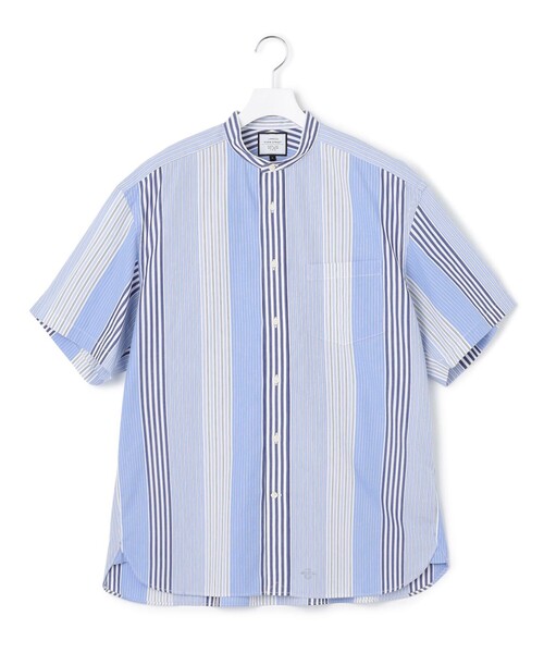 セール】【UNISEX】マルチストライプバンドカラー シャツ
