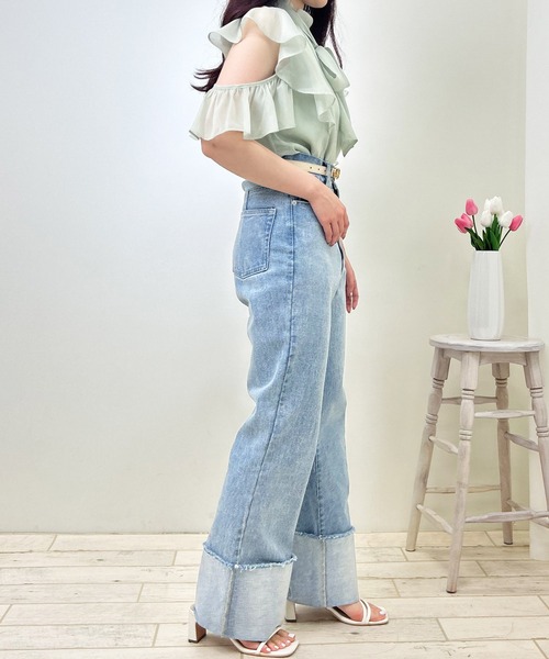 INGNI（イング）の「ラメシアーオープンショルダーフリルブラウス（シャツ/ブラウス・レディース・ミント/オフホワイト/ピンク・M）」の10枚目の写真