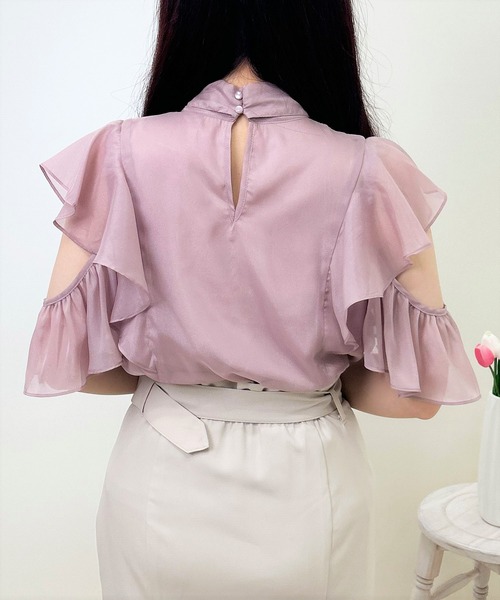 INGNI（イング）の「ラメシアーオープンショルダーフリルブラウス（シャツ/ブラウス・レディース・ミント/オフホワイト/ピンク・M）」の12枚目の写真