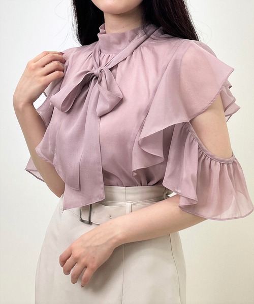 INGNI（イング）の「ラメシアーオープンショルダーフリルブラウス（シャツ/ブラウス・レディース・ミント/オフホワイト/ピンク・M）」の17枚目の写真