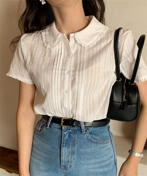 FREE STYLISTS(フリー スタイリスト)の「レースフリル衿 ピンタックブラウス(シャツ/ブラウス・レディース・ホワイト・M/L/S/XL)」の1枚目の写真