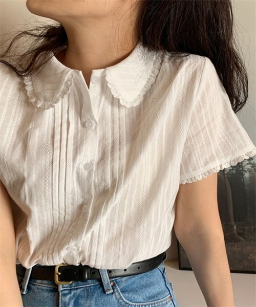 FREE STYLISTS(フリー スタイリスト)の「レースフリル衿 ピンタックブラウス(シャツ/ブラウス・レディース・ホワイト・M/L/S/XL)」の4枚目の写真