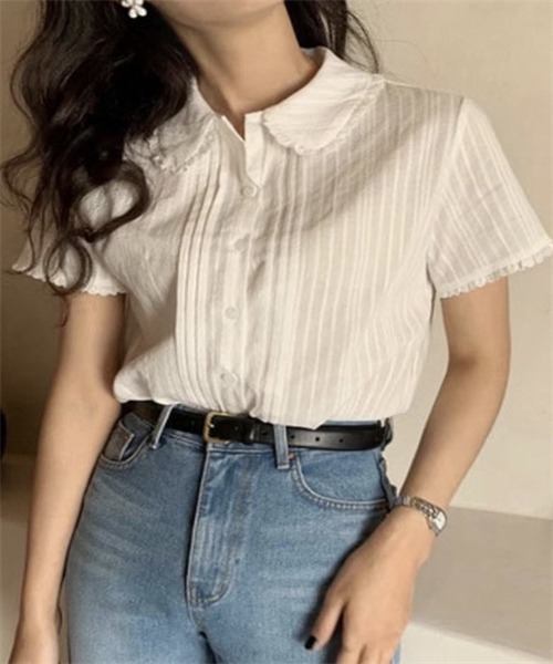 FREE STYLISTS(フリー スタイリスト)の「レースフリル衿 ピンタックブラウス(シャツ/ブラウス・レディース・ホワイト・M/L/S/XL)」の3枚目の写真