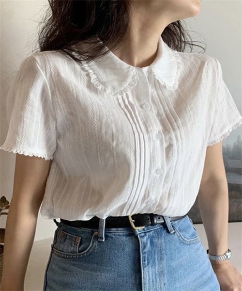 FREE STYLISTS(フリー スタイリスト)の「レースフリル衿 ピンタックブラウス(シャツ/ブラウス・レディース・ホワイト・M/L/S/XL)」の5枚目の写真