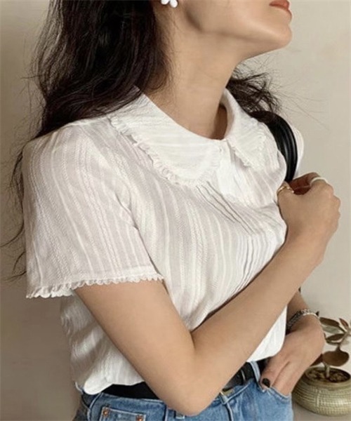 FREE STYLISTS(フリー スタイリスト)の「レースフリル衿 ピンタックブラウス(シャツ/ブラウス・レディース・ホワイト・M/L/S/XL)」の6枚目の写真