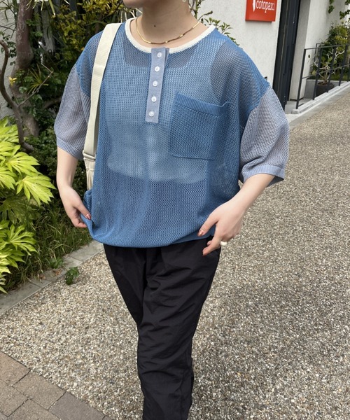 nemne store(ネンネストア)の「【低身長用サイズあり】ヘンリーネックメッシュニットTシャツ(Tシャツ/カットソー・レディース・アイボリー/ブルー/グリーン・SMALL/MEDIUM)」の10枚目の写真