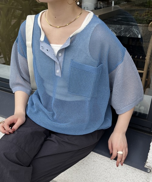 nemne store(ネンネストア)の「【低身長用サイズあり】ヘンリーネックメッシュニットTシャツ(Tシャツ/カットソー・レディース・アイボリー/ブルー/グリーン・SMALL/MEDIUM)」の21枚目の写真