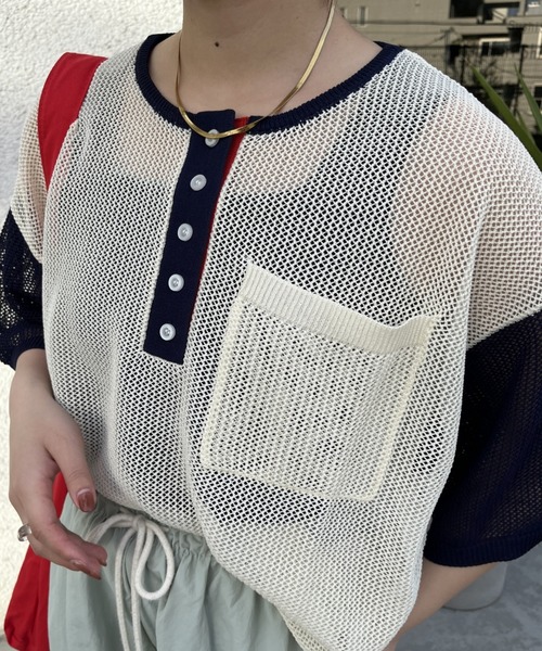 nemne store(ネンネストア)の「【低身長用サイズあり】ヘンリーネックメッシュニットTシャツ(Tシャツ/カットソー・レディース・アイボリー/ブルー/グリーン・SMALL/MEDIUM)」の15枚目の写真